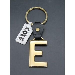 Cole of California Brass Tone Letter E Keychain Leather Fob NOS